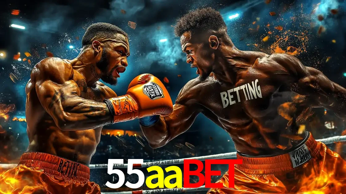 Dois boxeadores em uma luta intensa e explosiva, representando a adrenalina e as oportunidades de apostas em esportes de combate disponíveis na plataforma 55aabet.