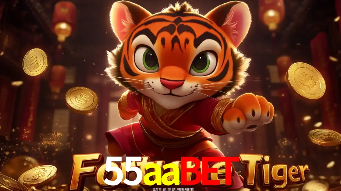 O carismático mascote do jogo de slot Fortune Tiger, um tigre fofo em pose de artes marciais, pronto para trazer sorte e multiplicadores de ganhos no cassino online 55aabet.